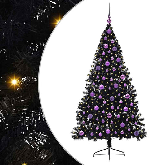 Artificial Pre-lit Christmas Tree Black 180 cm PVC