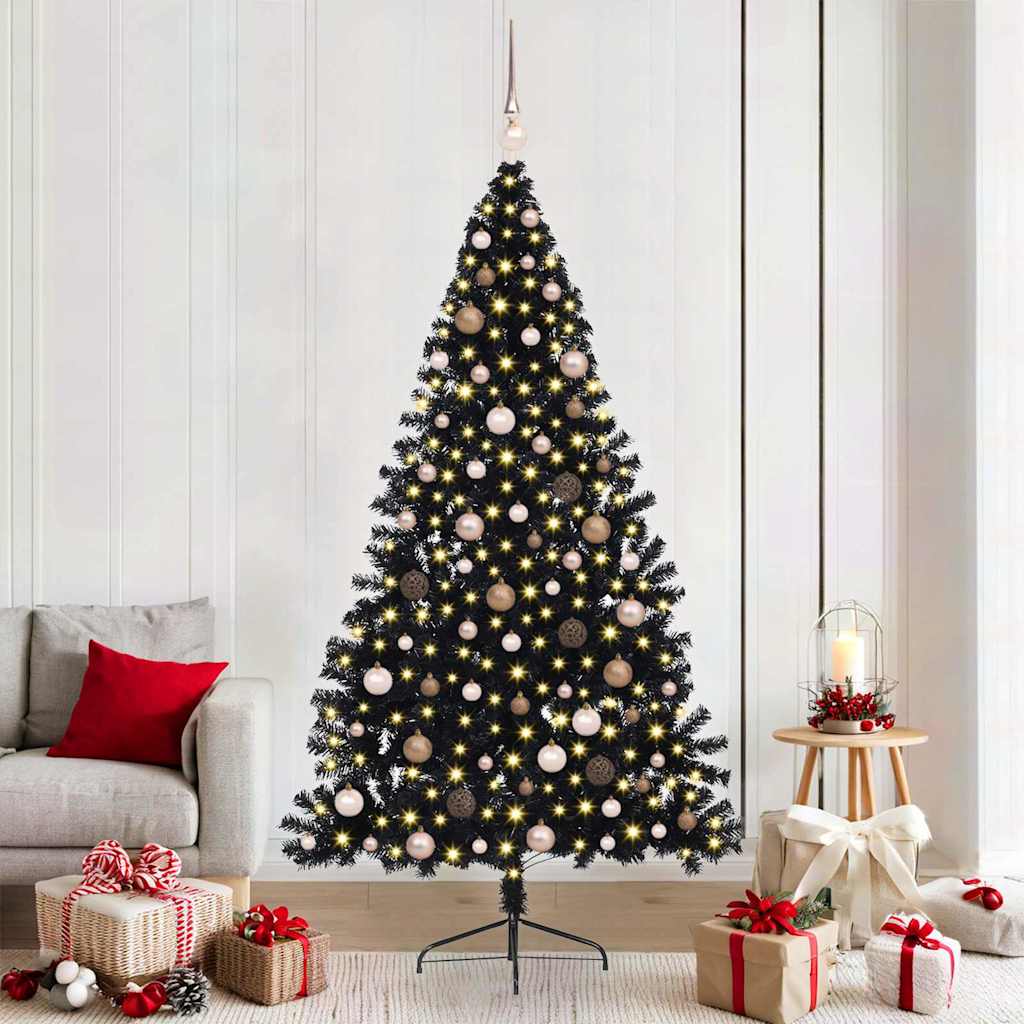 Artificial Pre-lit Christmas Tree Black 210 cm PVC