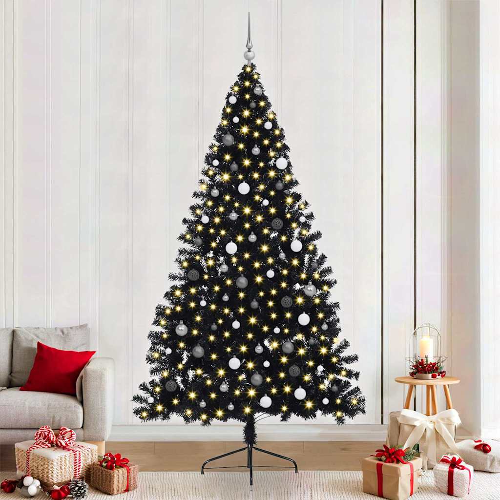 Artificial Pre-lit Christmas Tree Black 240 cm PVC