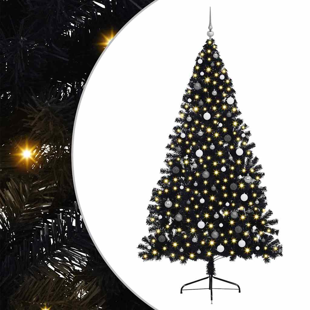 Artificial Pre-lit Christmas Tree Black 240 cm PVC