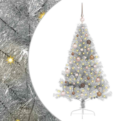 Artificial Pre-lit Christmas Tree Silver 150 cm PET