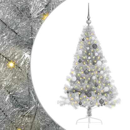Artificial Pre-lit Christmas Tree Silver 150 cm PET