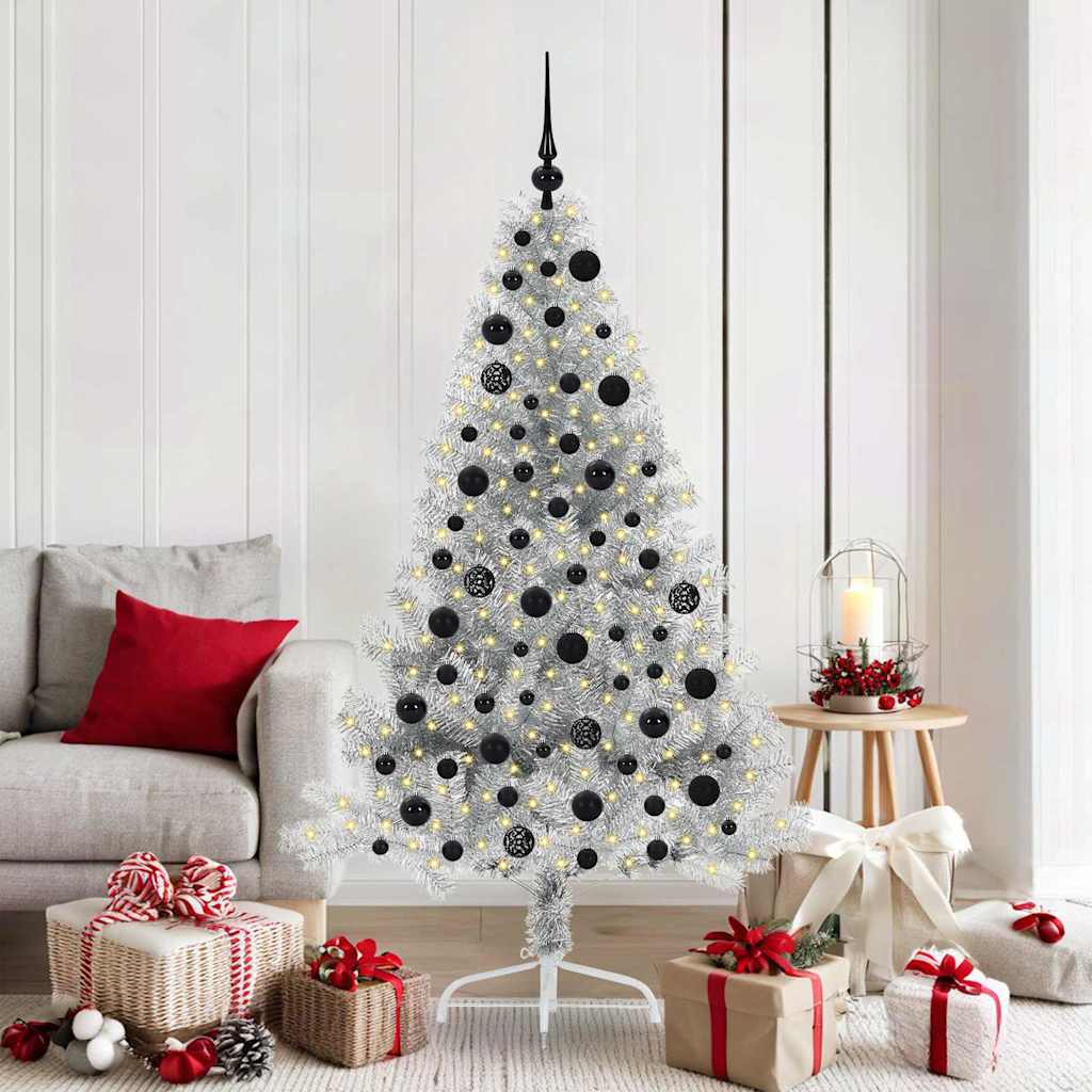 Artificial Pre-lit Christmas Tree Silver 180 cm PET