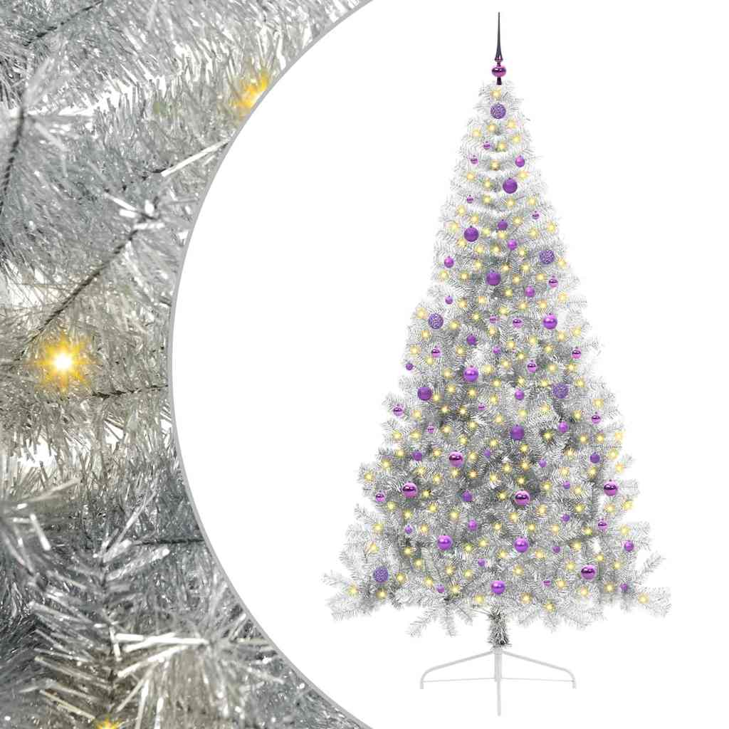 Artificial Pre-lit Christmas Tree Silver 240 cm PET