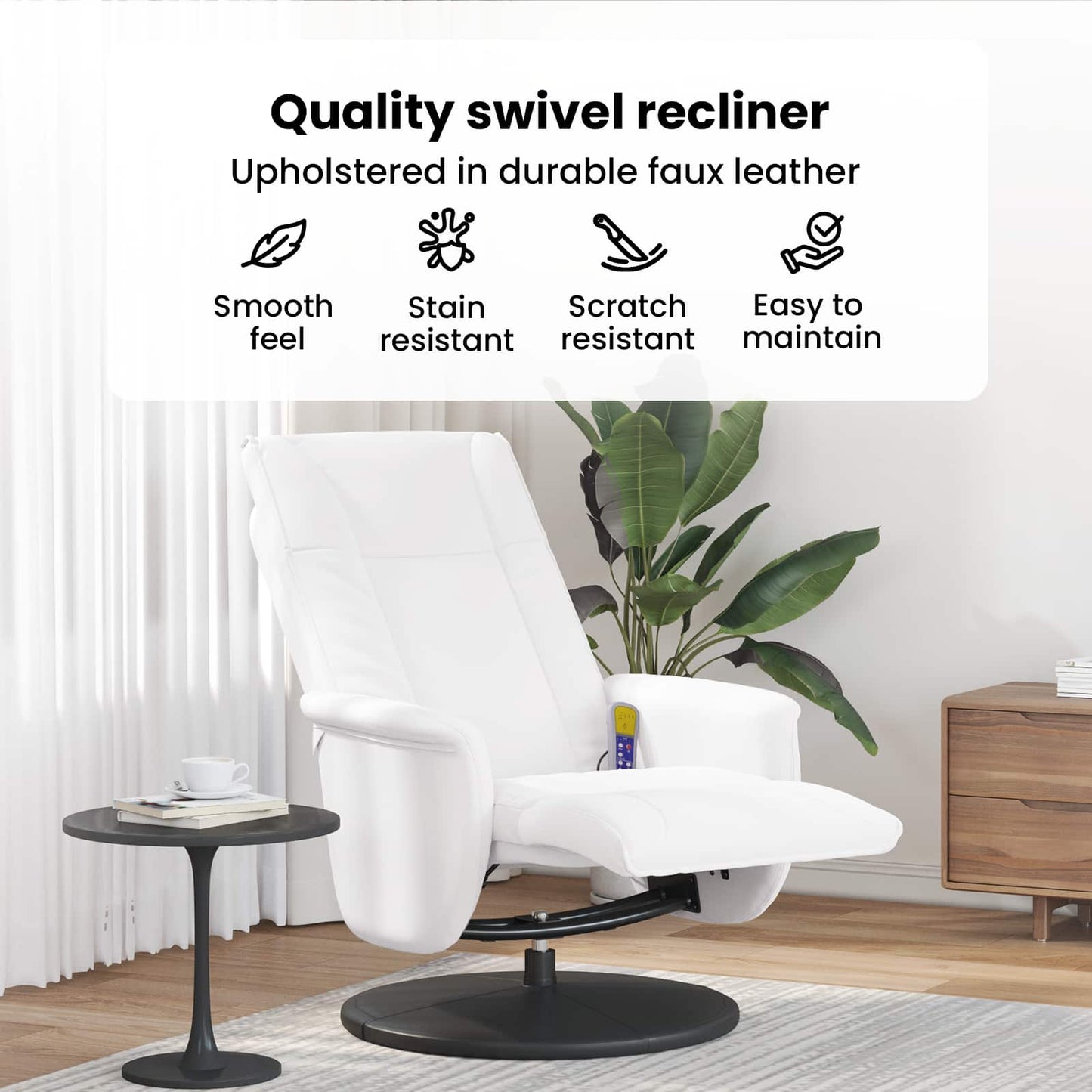 Swivel Massage Recliner Chair White 71 x 90 x 105 cm