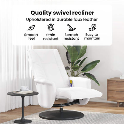 Swivel Massage Recliner Chair White 71 x 90 x 105 cm