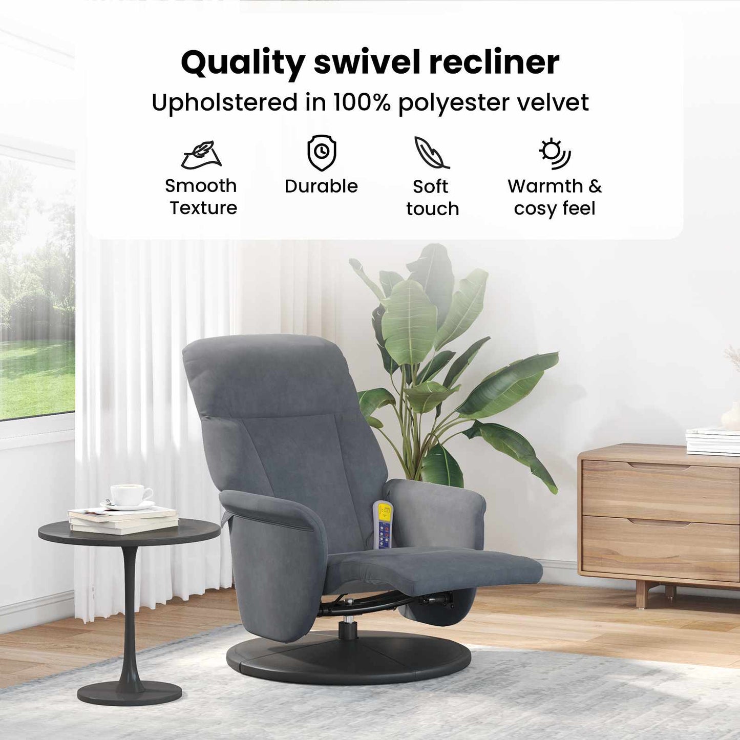 Massage Recliner Chair Dark Grey 91 x 71 x 105 cm Velvet