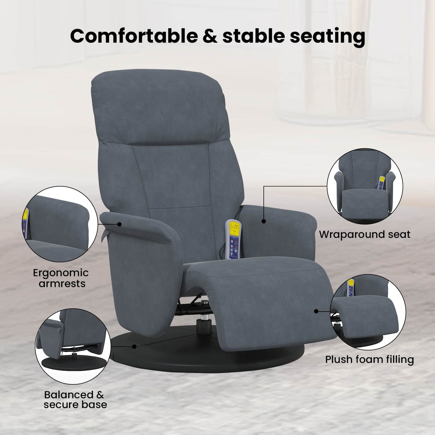 Massage Recliner Chair Dark Grey 91 x 71 x 105 cm Velvet