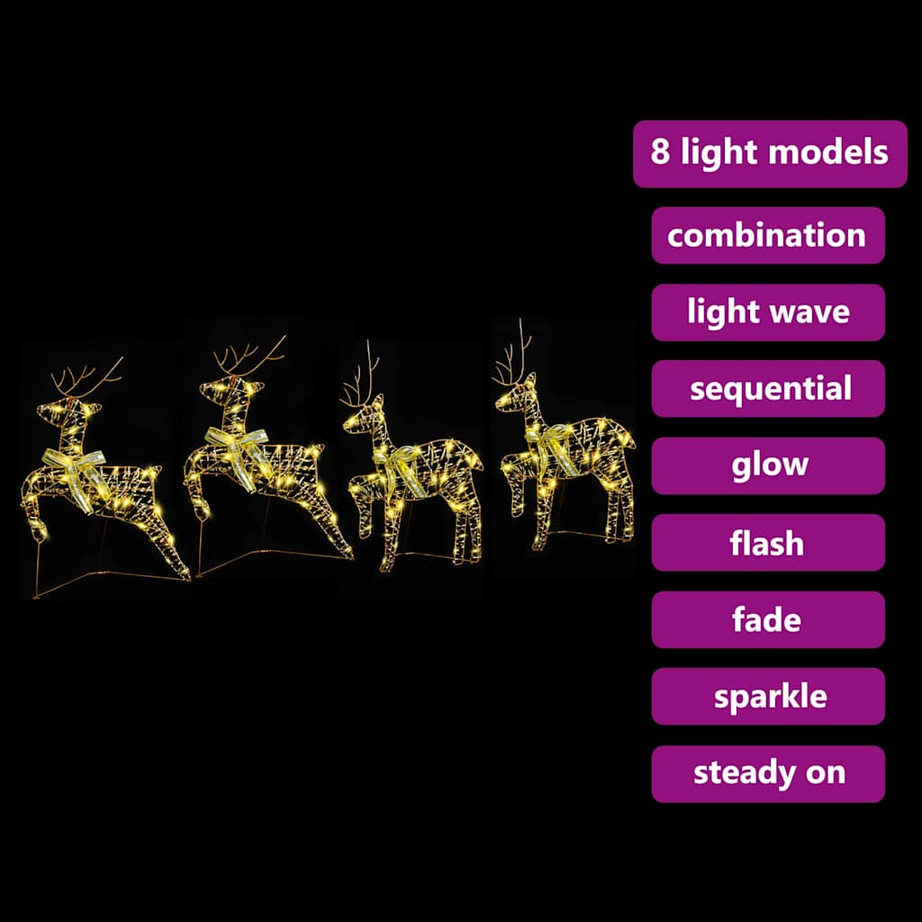 LED Reindeers with 80 LEDs 4 pcs Gold PET