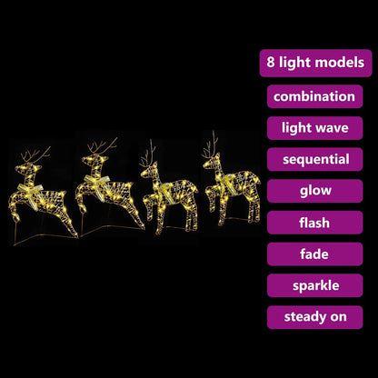 LED Reindeers with 80 LEDs 4 pcs Gold PET