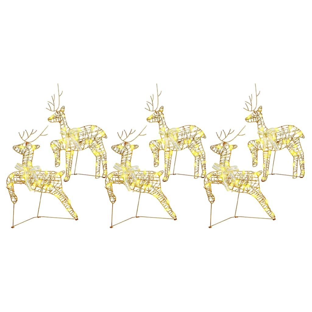 LED Reindeers with 180 LEDs 6 pcs Gold PET