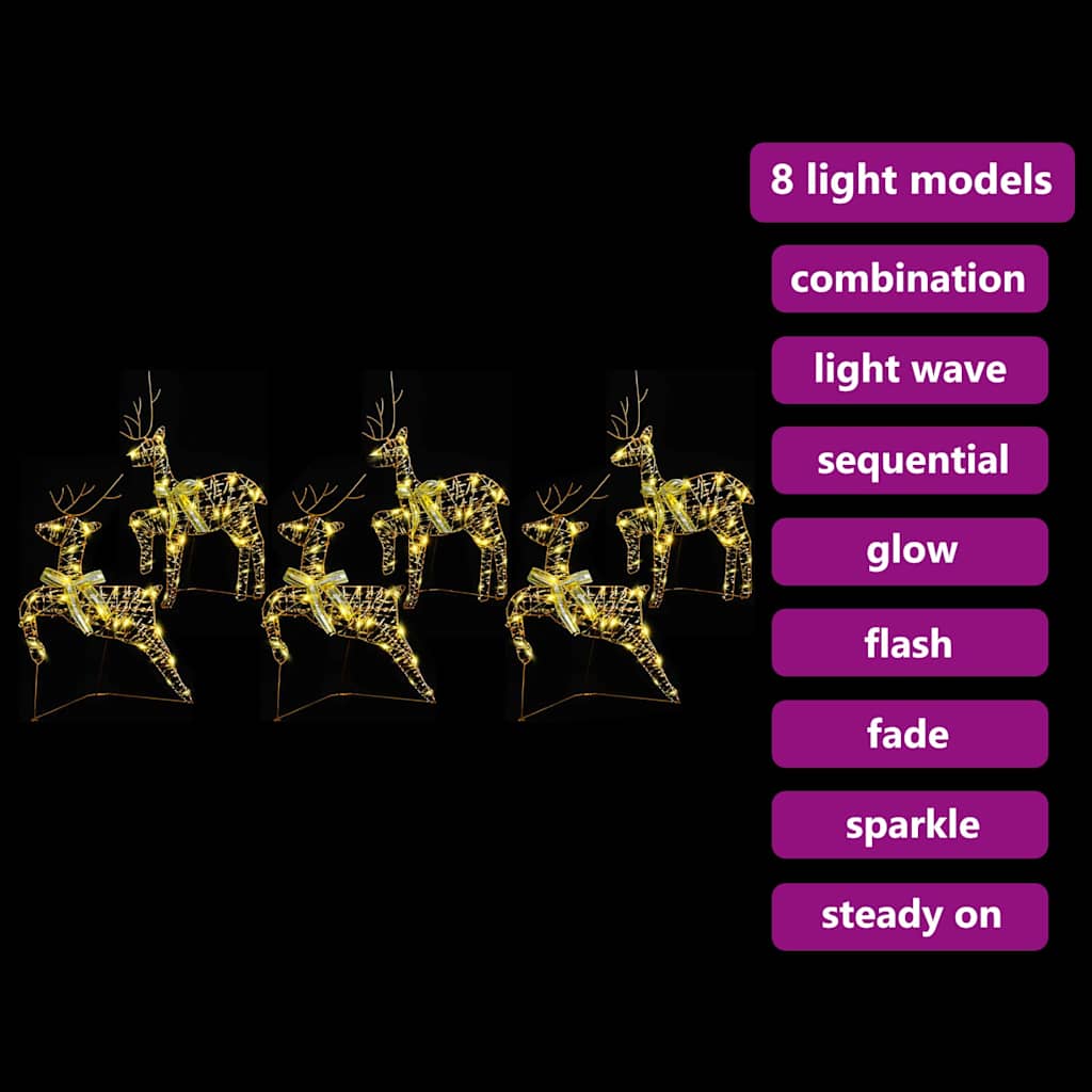 LED Reindeers with 180 LEDs 6 pcs Gold PET