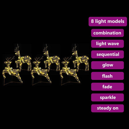 LED Reindeers with 180 LEDs 6 pcs Gold PET