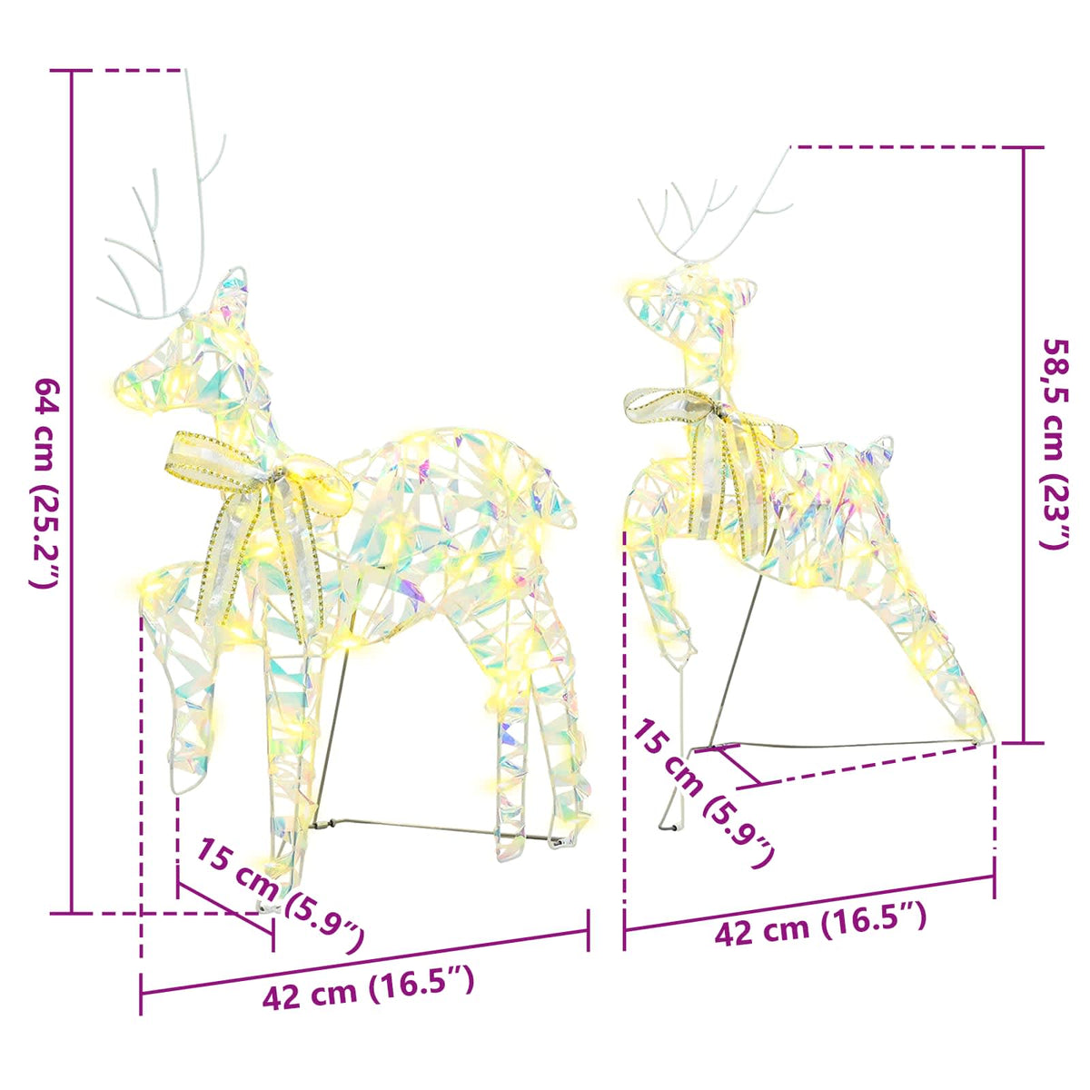 LED Reindeers 7 pcs 40 LEDs Multicoulur 42 x 15 x 64 cm PET