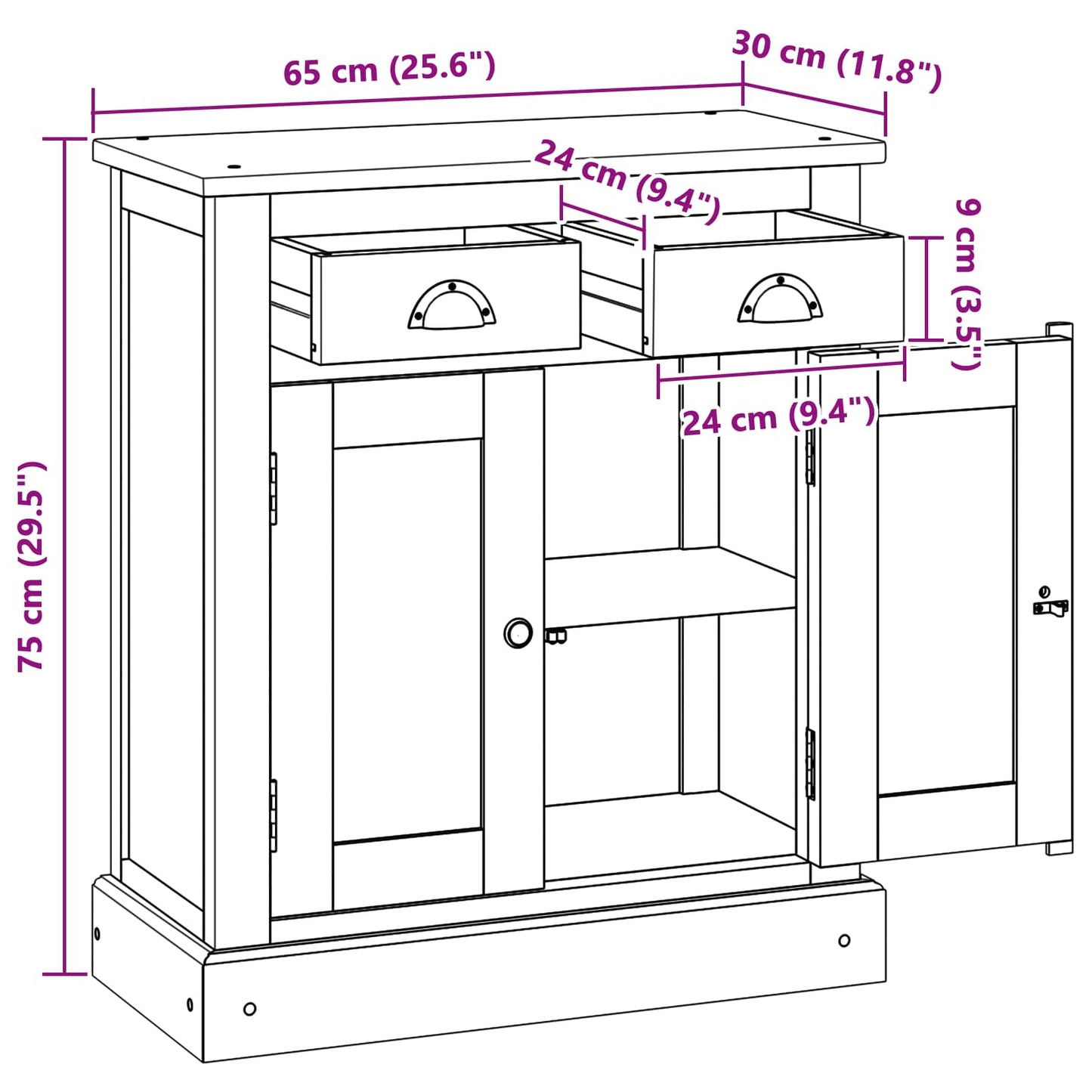 Storage Cabinet Natural 65 x 30 x 75 cm Solid Teak Wood