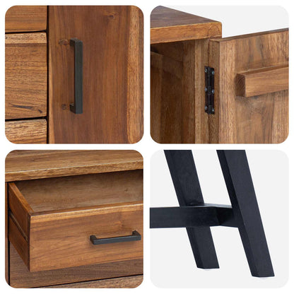 TV Stand with Drawer Natural 110 x 30 x 75 cm Solid Teak Wood