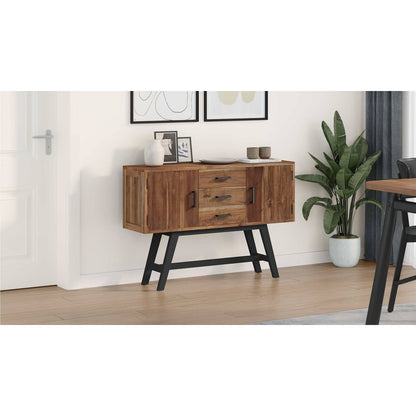 TV Stand with Drawer Natural 110 x 30 x 75 cm Solid Teak Wood