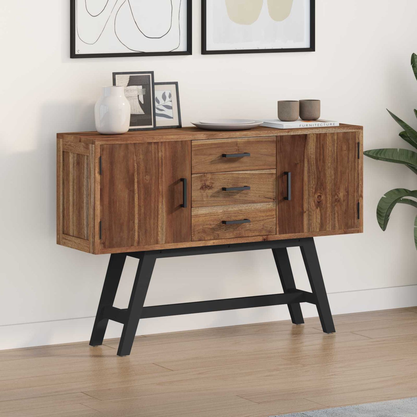 TV Stand with Drawer Natural 110 x 30 x 75 cm Solid Teak Wood