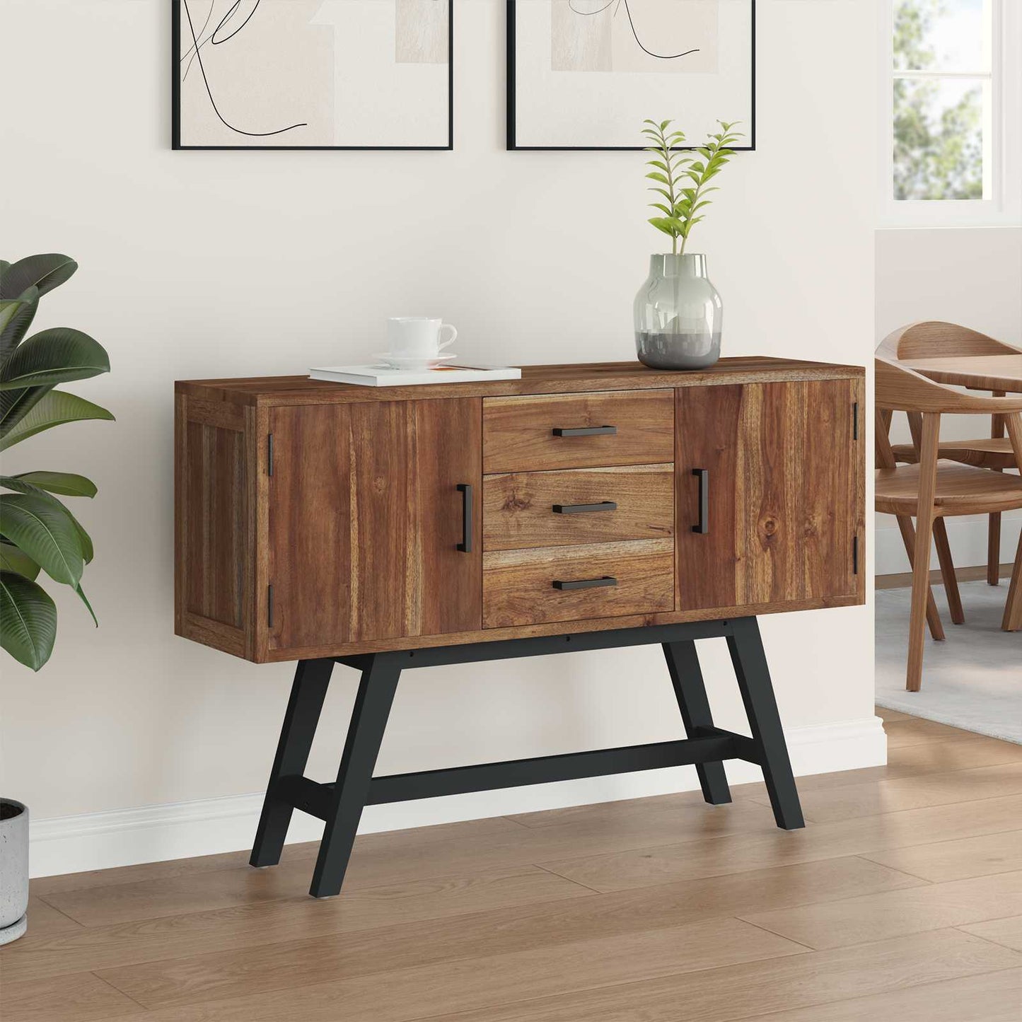 TV Stand with Drawer Natural 110 x 30 x 75 cm Solid Teak Wood