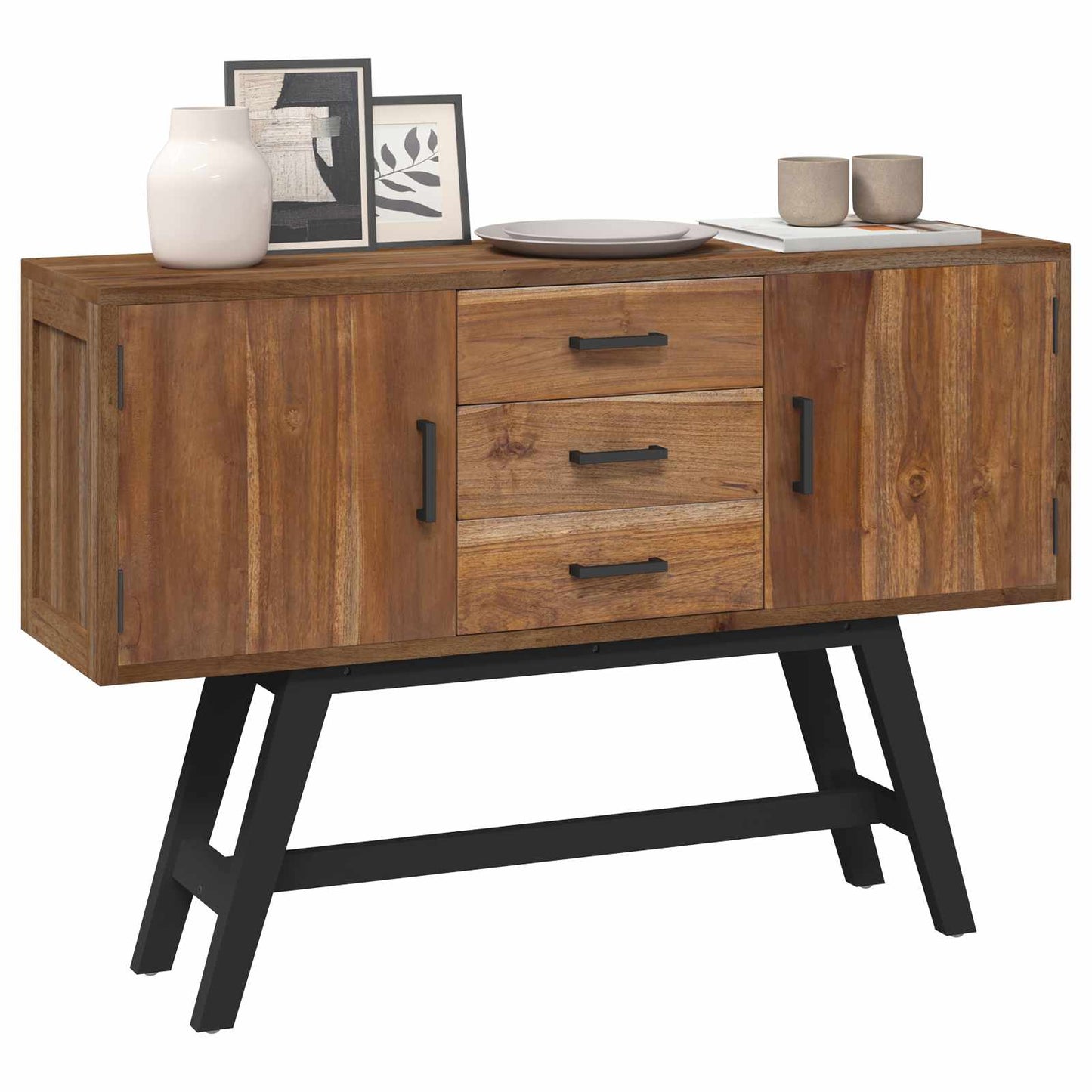 TV Stand with Drawer Natural 110 x 30 x 75 cm Solid Teak Wood