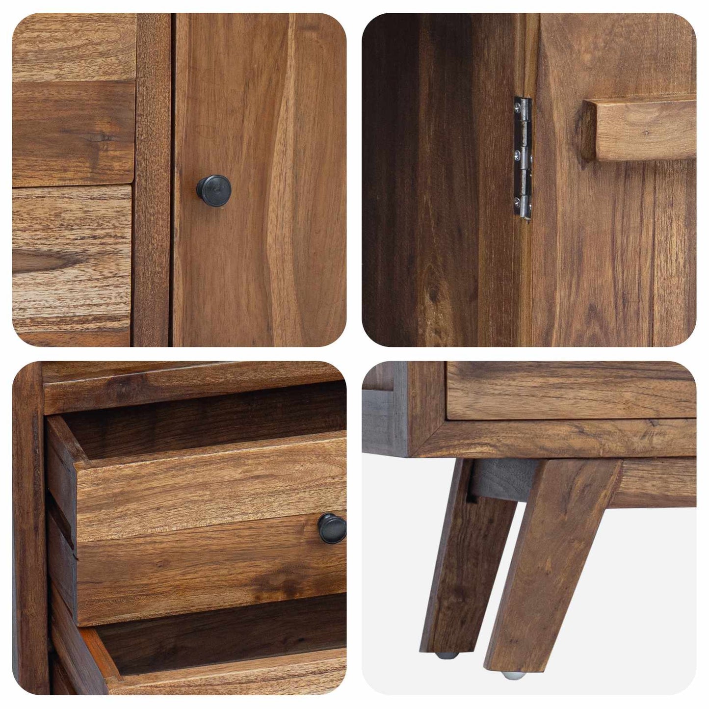 Sideboard with Drawer Natural 100 x 30 x 68 cm Solid Teak Wood