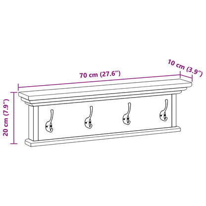 Wall Mounted Coat Rack Natural 70 x 10 x 20 cm Solid Teak Wood