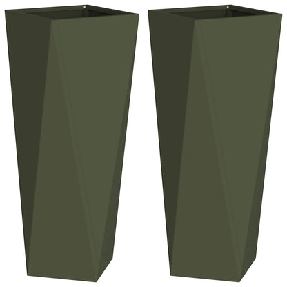 Planter 2 pcs Olive Green 30 x 30 x 75 cm Steel