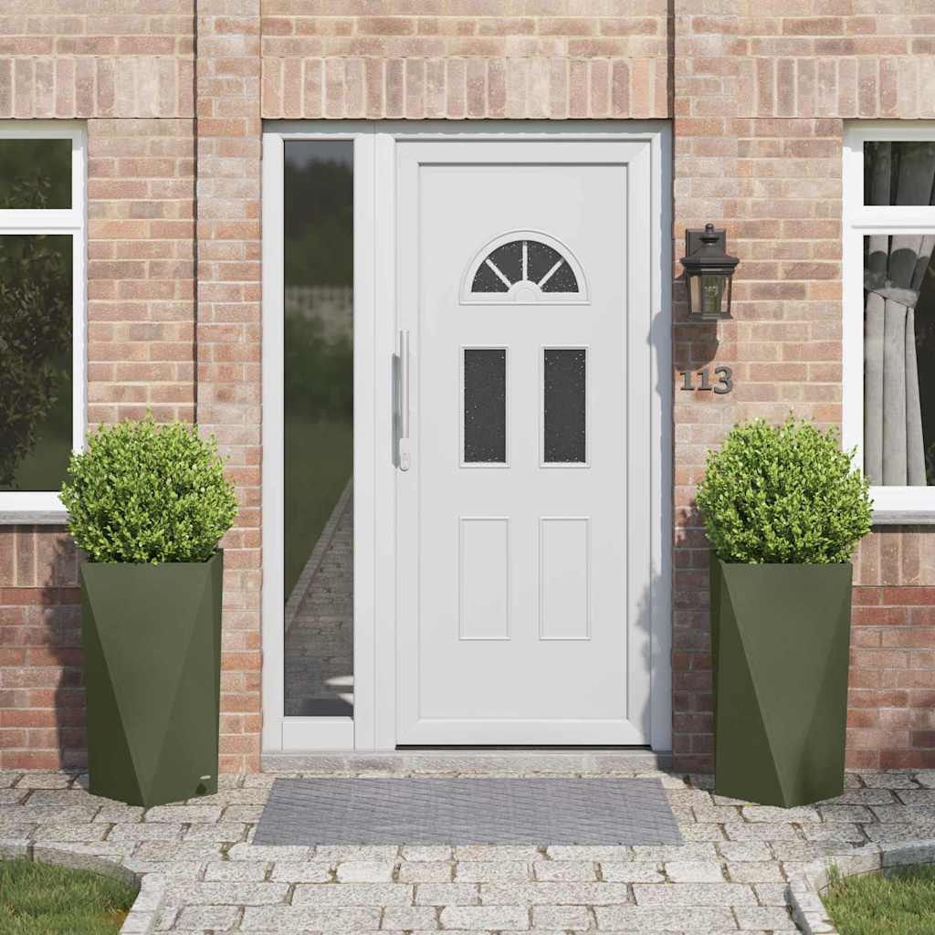 Planter 2 pcs Olive Green 40 x 40 x 75 cm Steel