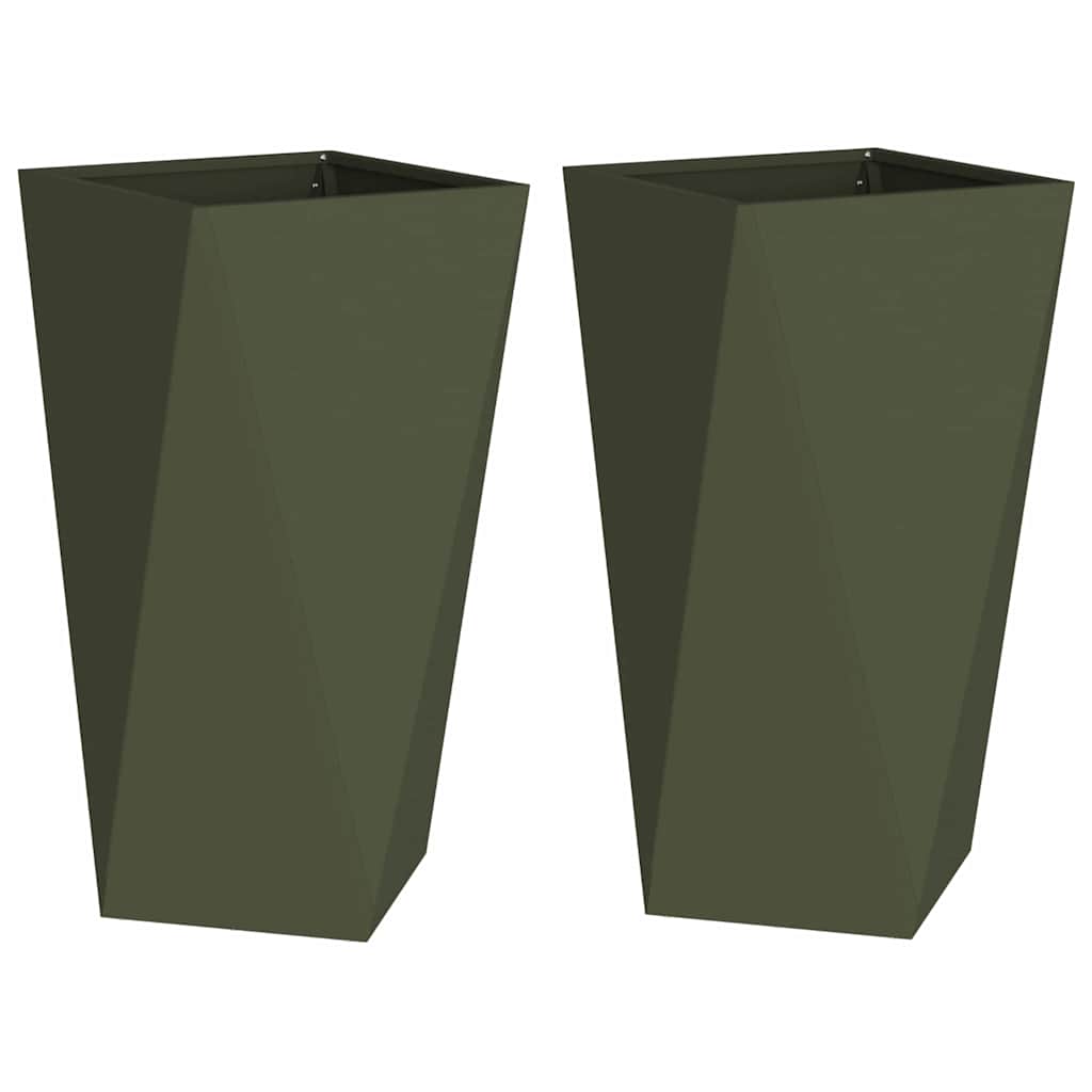 Planter 2 pcs Olive Green 40 x 40 x 75 cm Steel