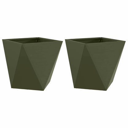 Planter 2 pcs Olive Green 50 x 50 x 50 cm Steel
