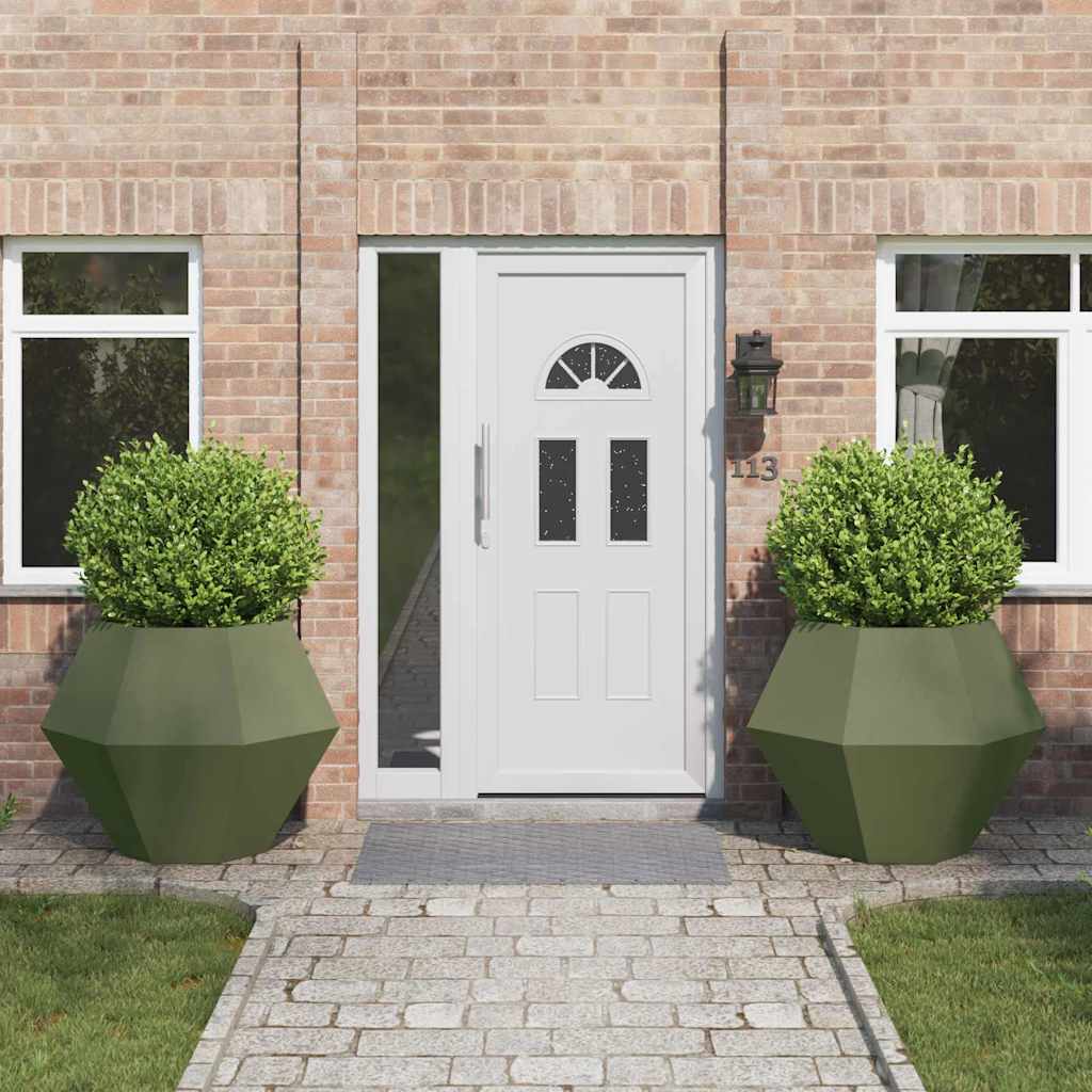 Planter 2 pcs Olive Green 100 x 100 x 80 cm Steel