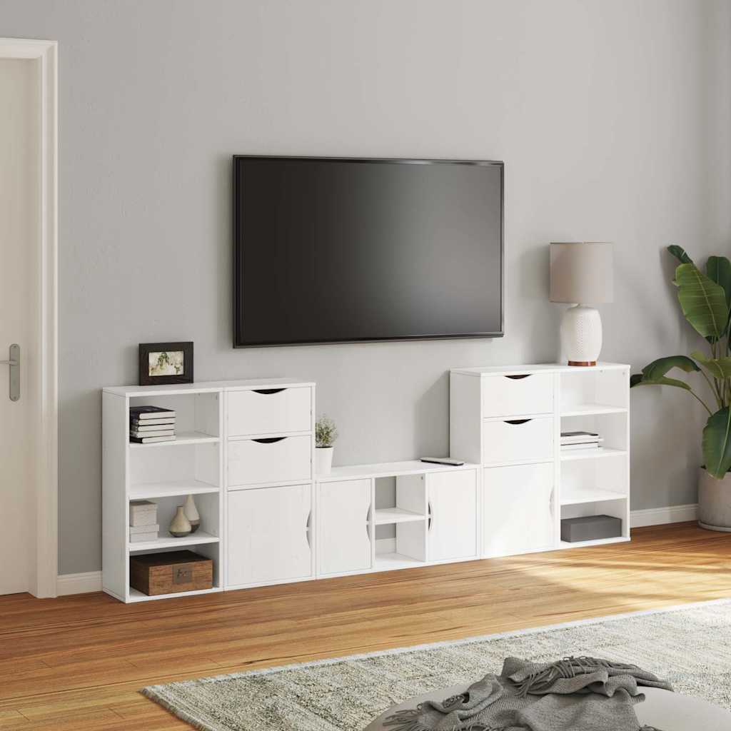 5 Piece TV Units with Storage "ODDA" White Solid Wood Pine