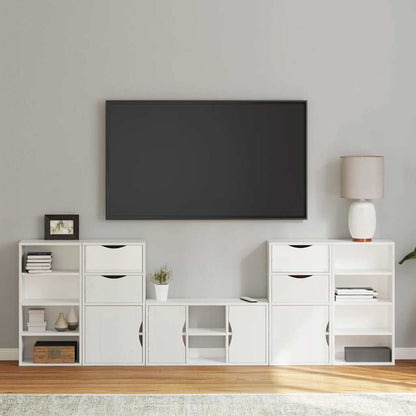 5 Piece TV Units with Storage "ODDA" White Solid Wood Pine