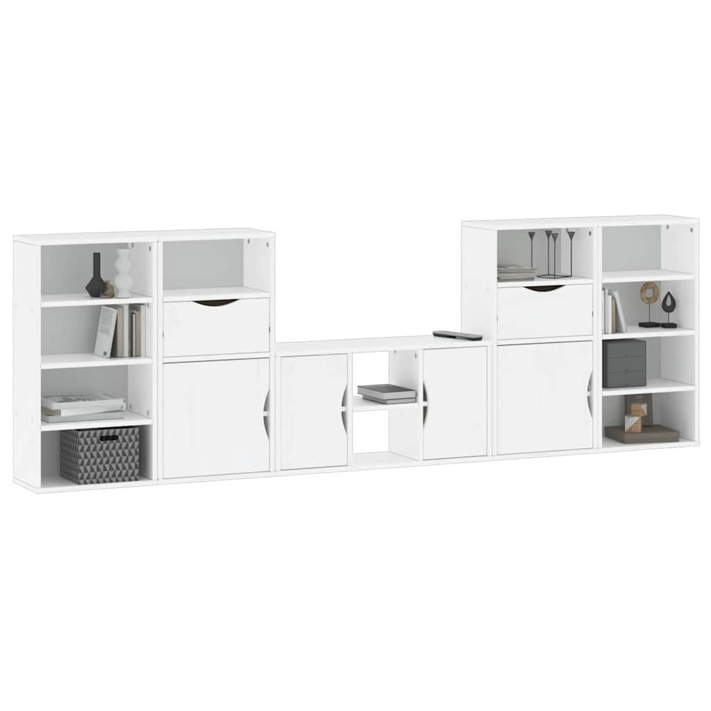 5 Piece TV Units with Storage "ODDA" White Solid Wood Pine