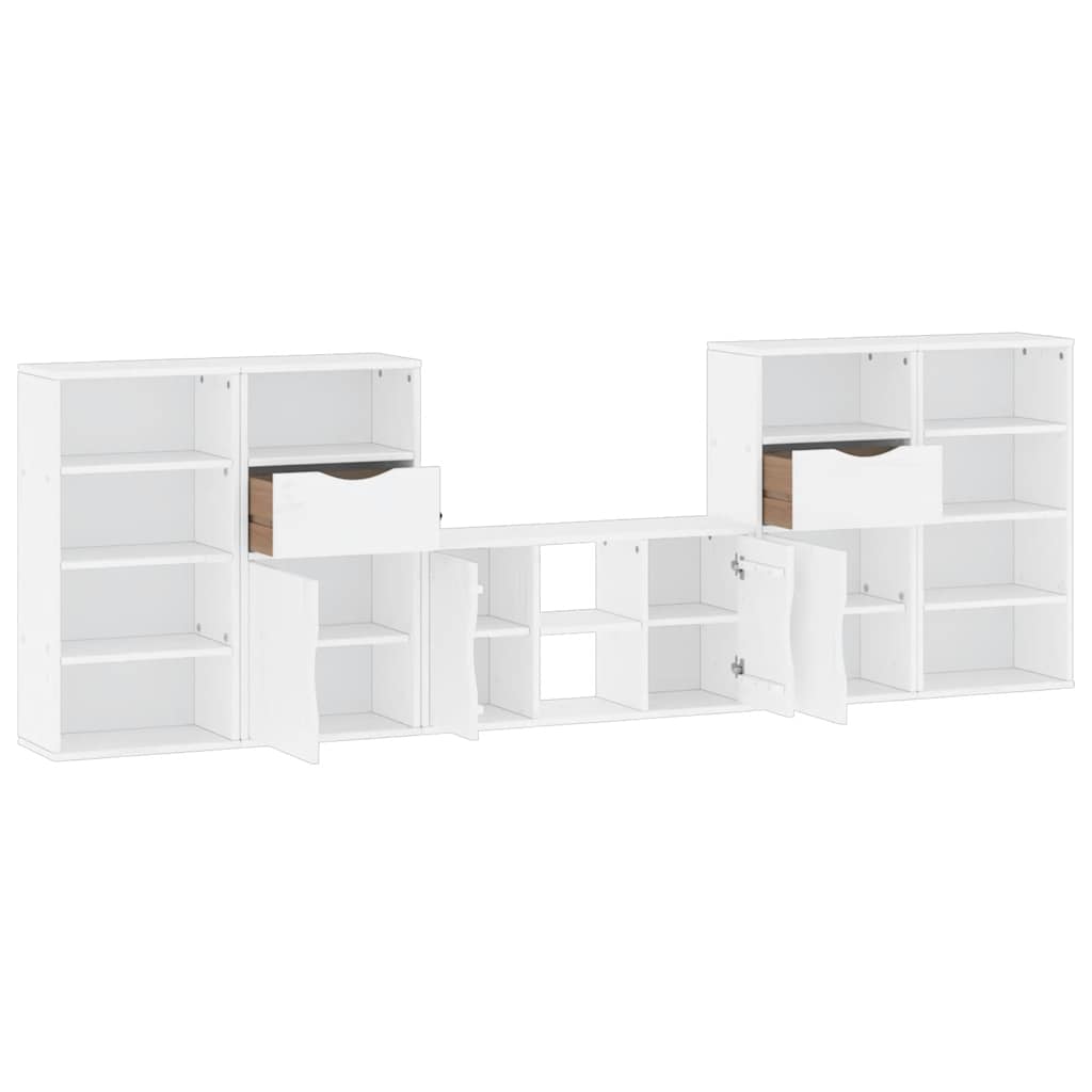 5 Piece TV Units with Storage "ODDA" White Solid Wood Pine