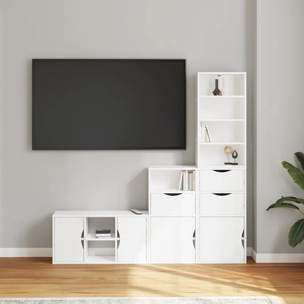 4 Piece TV Units with Storage "ODDA" White Solid Wood Pine