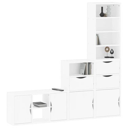 4 Piece TV Units with Storage "ODDA" White Solid Wood Pine