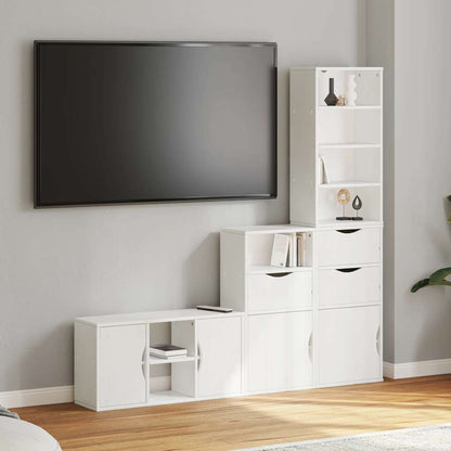 4 Piece TV Units with Storage "ODDA" White Solid Wood Pine