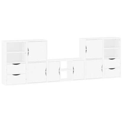 5 Piece TV Units with Storage "ODDA" White Solid Wood Pine