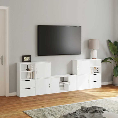 5 Piece TV Units with Storage "ODDA" White Solid Wood Pine