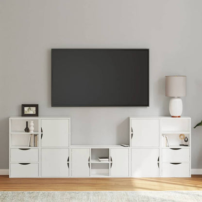 5 Piece TV Units with Storage "ODDA" White Solid Wood Pine