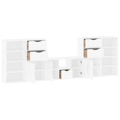 5 Piece TV Units with Storage "ODDA" White Solid Wood Pine