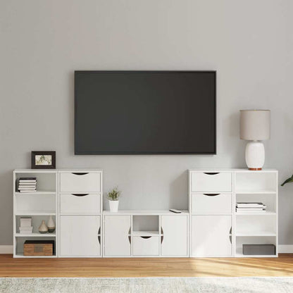 5 Piece TV Units with Storage "ODDA" White Solid Wood Pine
