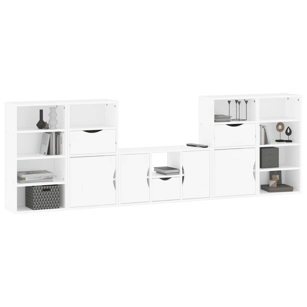 5 Piece TV Units with Storage "ODDA" White Solid Wood Pine