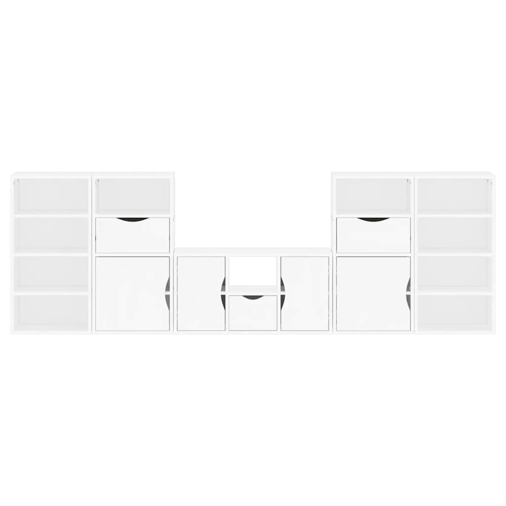 5 Piece TV Units with Storage "ODDA" White Solid Wood Pine