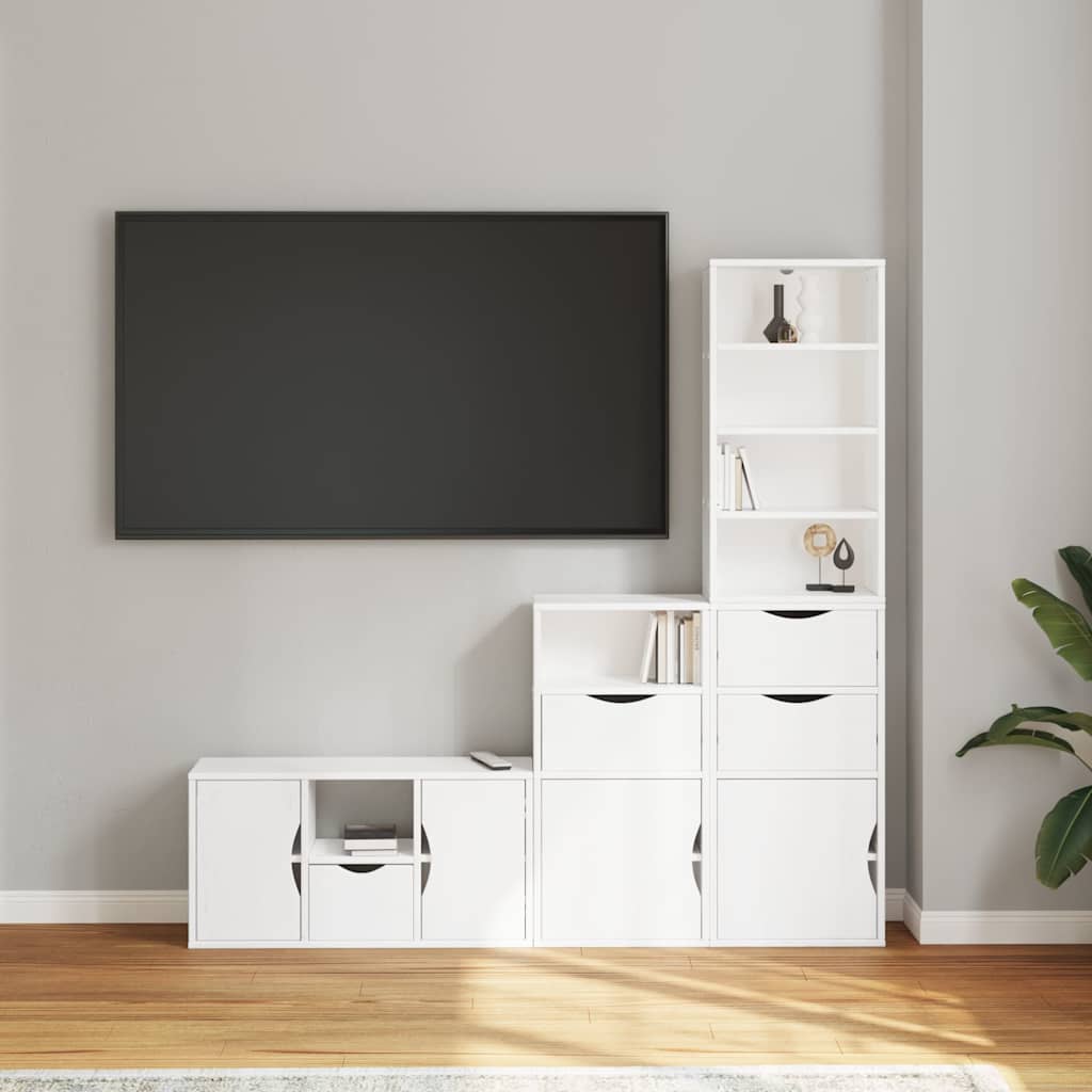 4 Piece TV Units with Storage "ODDA" White Solid Wood Pine