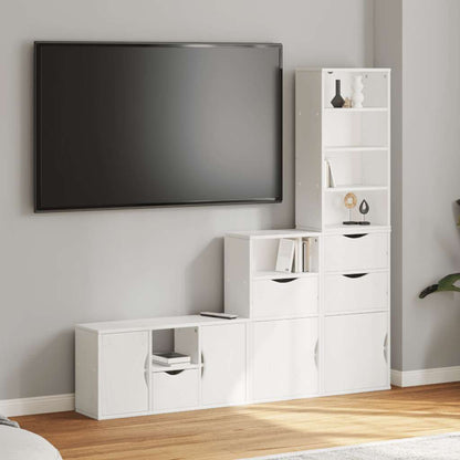 4 Piece TV Units with Storage "ODDA" White Solid Wood Pine