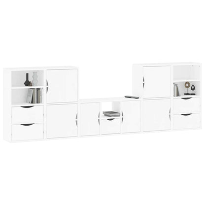 5 Piece TV Units with Storage "ODDA" White Solid Wood Pine