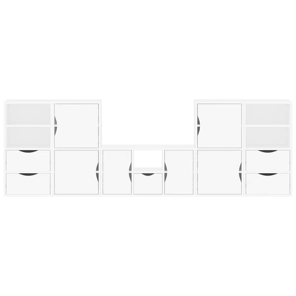 5 Piece TV Units with Storage "ODDA" White Solid Wood Pine