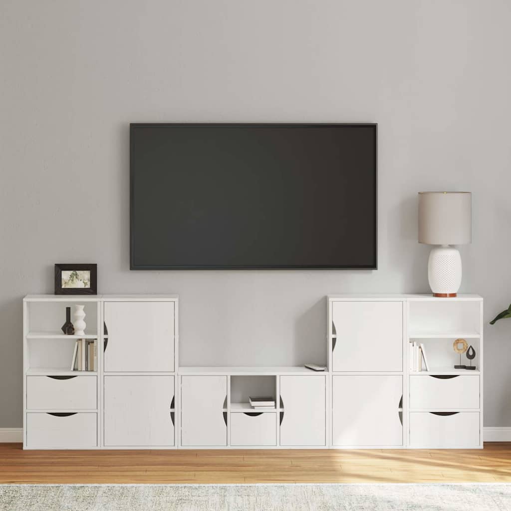 5 Piece TV Units with Storage ODDA White Solid Wood Pine